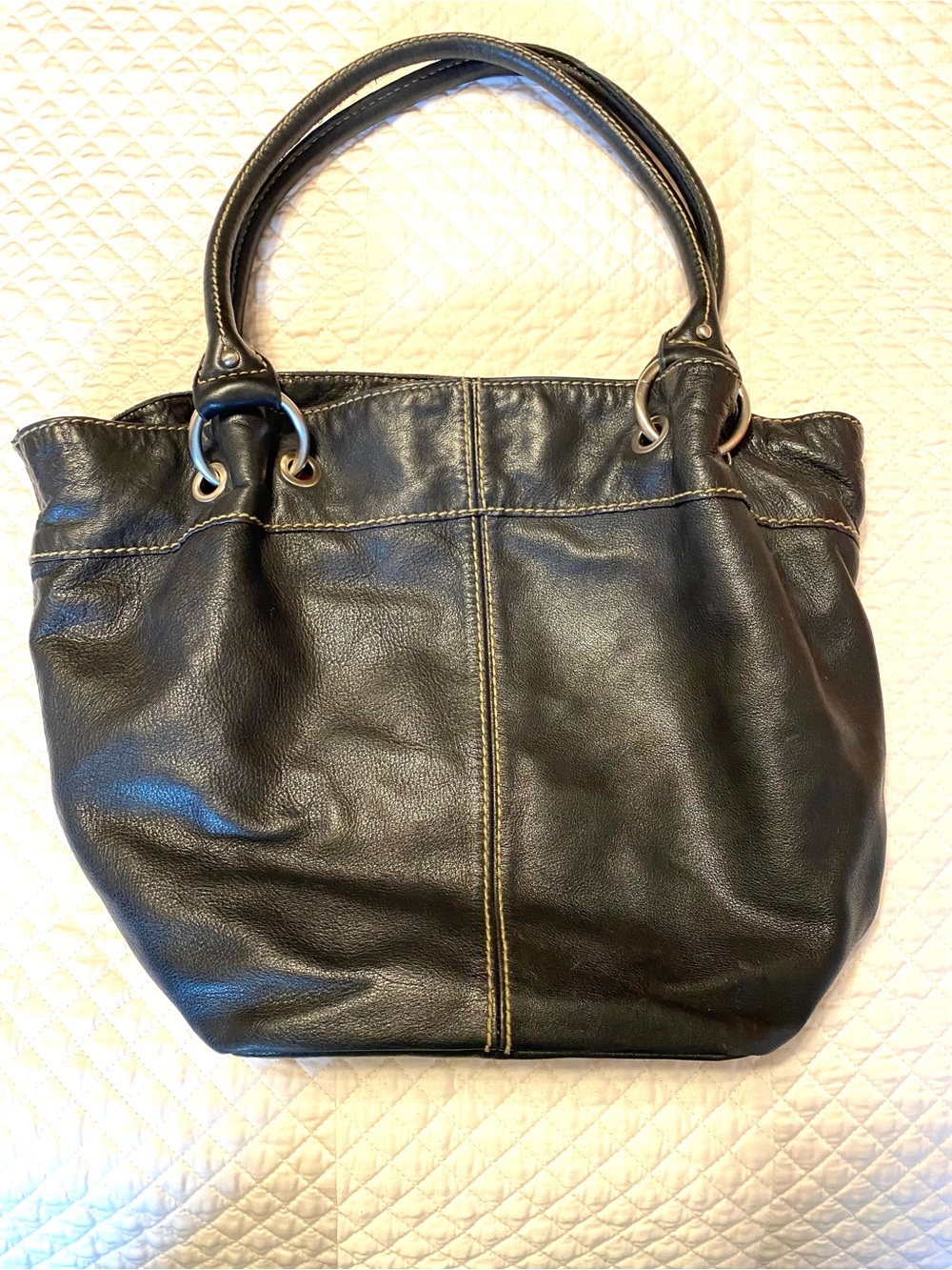 Tignanello Black Leather Tote Handbag